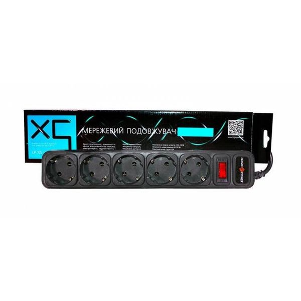 Мережевий фільтр подовжувач LogicPower LP-X5, 5 розеток, колір-чорний, 4,5 m 3302л фото