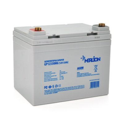 Акумуляторна батарея MERLION AGM GP12330M6 12 V 33 Ah ( 195 x 130 x 155 (165) ) White Q1 6015 фото