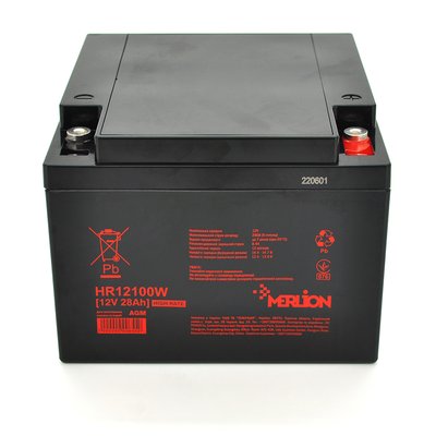 Аккумуляторна батарея MERLION HR12100W, 12V 28Ah Black ( 166 х 175 х 125 (125) ) 655 фото