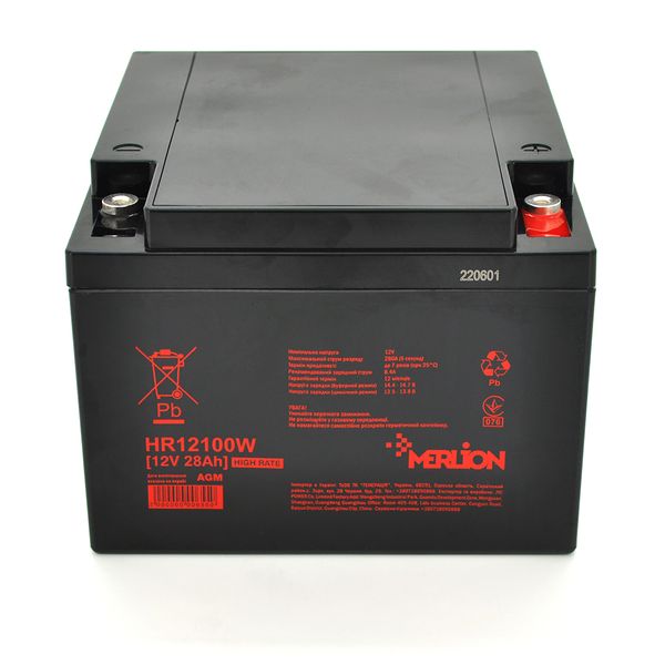 Аккумуляторна батарея MERLION HR12100W, 12V 28Ah Black ( 166 х 175 х 125 (125) ) 655 фото