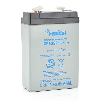 Акумуляторна батарея MERLION AGM GP628F1 6 V 2,8Ah ( 67 x 35 x 100 (105) ) 0,57 кг Q20 05997ю фото
