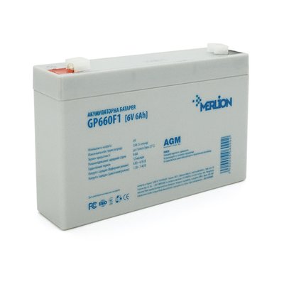 Акумуляторна батарея MERLION AGM GP660F1 6V 6Ah (150 x 35 x 90 (100)), White Q10 34455ю фото