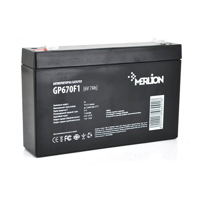 Акумуляторна батарея MERLION AGM GP670F1 6 V 7Ah ( 150 x 35 x 95 (100 ) ) Q10 06001ю фото