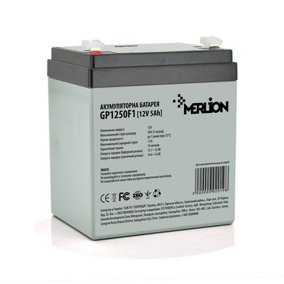 Акумуляторна батарея MERLION AGM GP1250F1, 12V 5Ah ( 90 х 70 х 101 (106) ) White/Black Q10 02019ю фото
