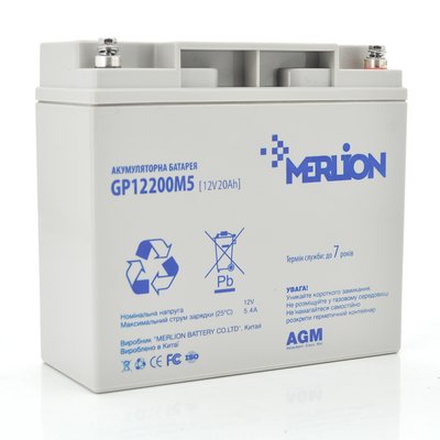 Акумуляторна батарея MERLION AGM GP12200M5 12 V 20 Ah ( 180 x 78 x 165 (168) ) Q4 6014 фото