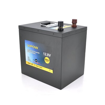 Акумуляторна батарея Vipow LiFePO4 12,8V 200Ah з вбудованою ВМS платою 100A (230*340*300) 21281 фото